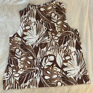 EUC Talbots 2X Brown & White Tropical Print Sleeveless Tank